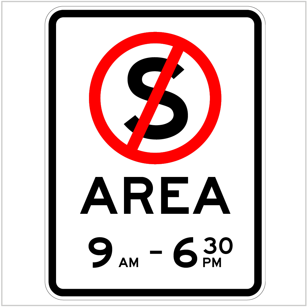 NO STOPPING AREA 9AM - 6-30PM