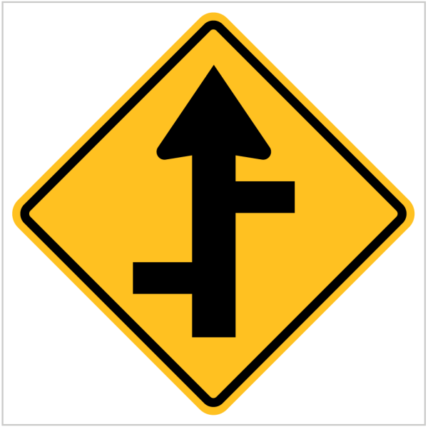 W2-8A – STAGGERED SIDE ROAD JUNCTION - WARNING SIGN