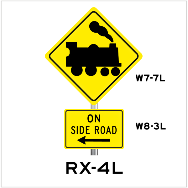 LOOK OUT FOR TRAIN ON SIDE ROAD