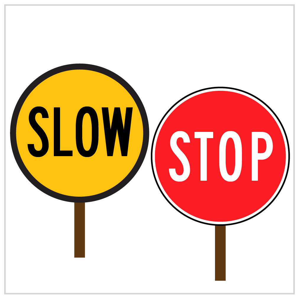 SLOW - STOP BATS - TEMPORARY ROAD WORKS