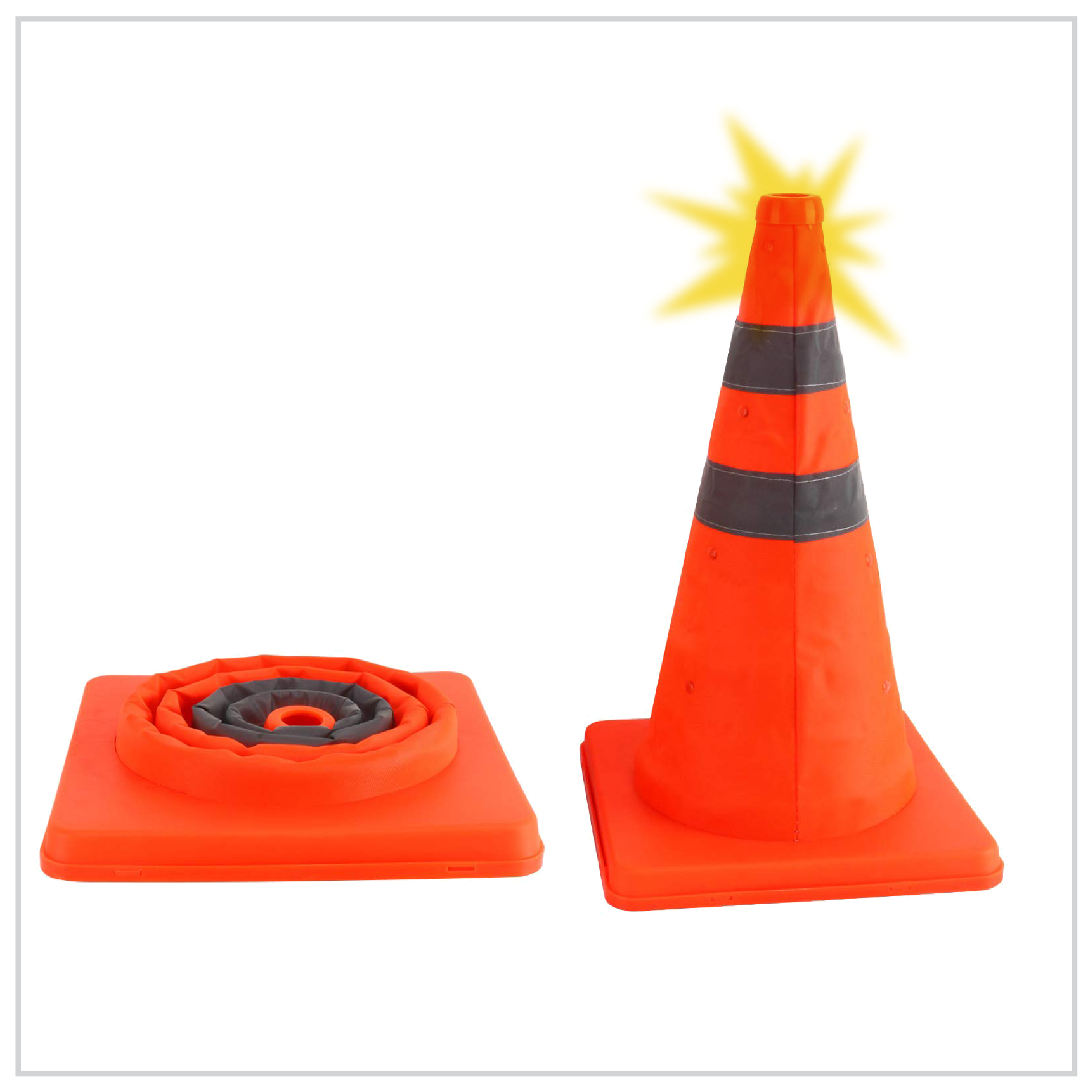 COLLAPSIBLE CONES WITH BUILT IN LIGHT FLASHING OR STEADY