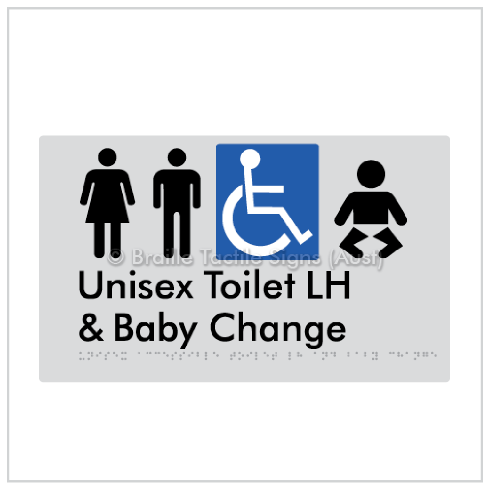 BTS33RHN-SLV BRAILLE TACTILE UNISEX TOILET RIGHT HAND WITH BABY CHANGE