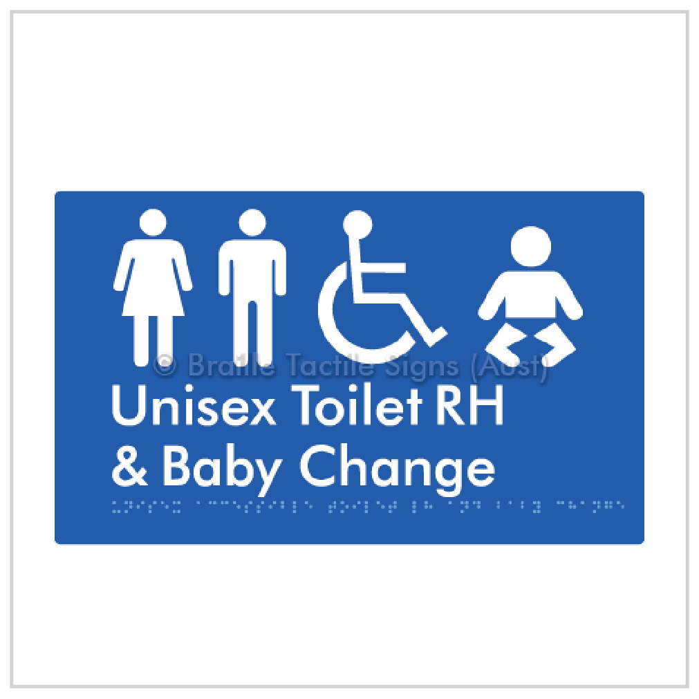 BTS33RHN-BLU BRAILLE TACTILE UNISEX TOILET RIGHT HAND WITH BABY CHANGE