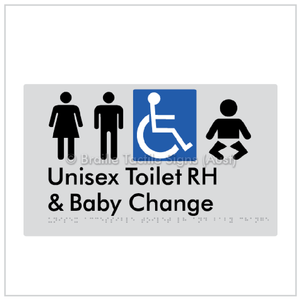 BTS33RHN-SLV BRAILLE TACTILE UNISEX TOILET RIGHT HAND WITH BABY CHANGE